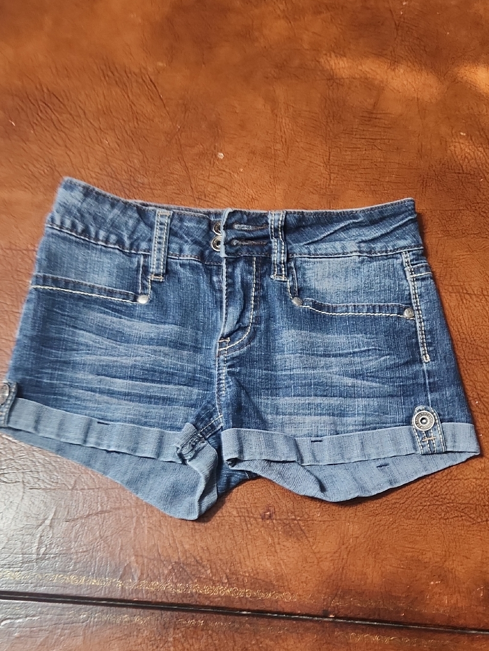 Girls  VM Rolled Hem Dark Wash Denim Shorts - Blue
